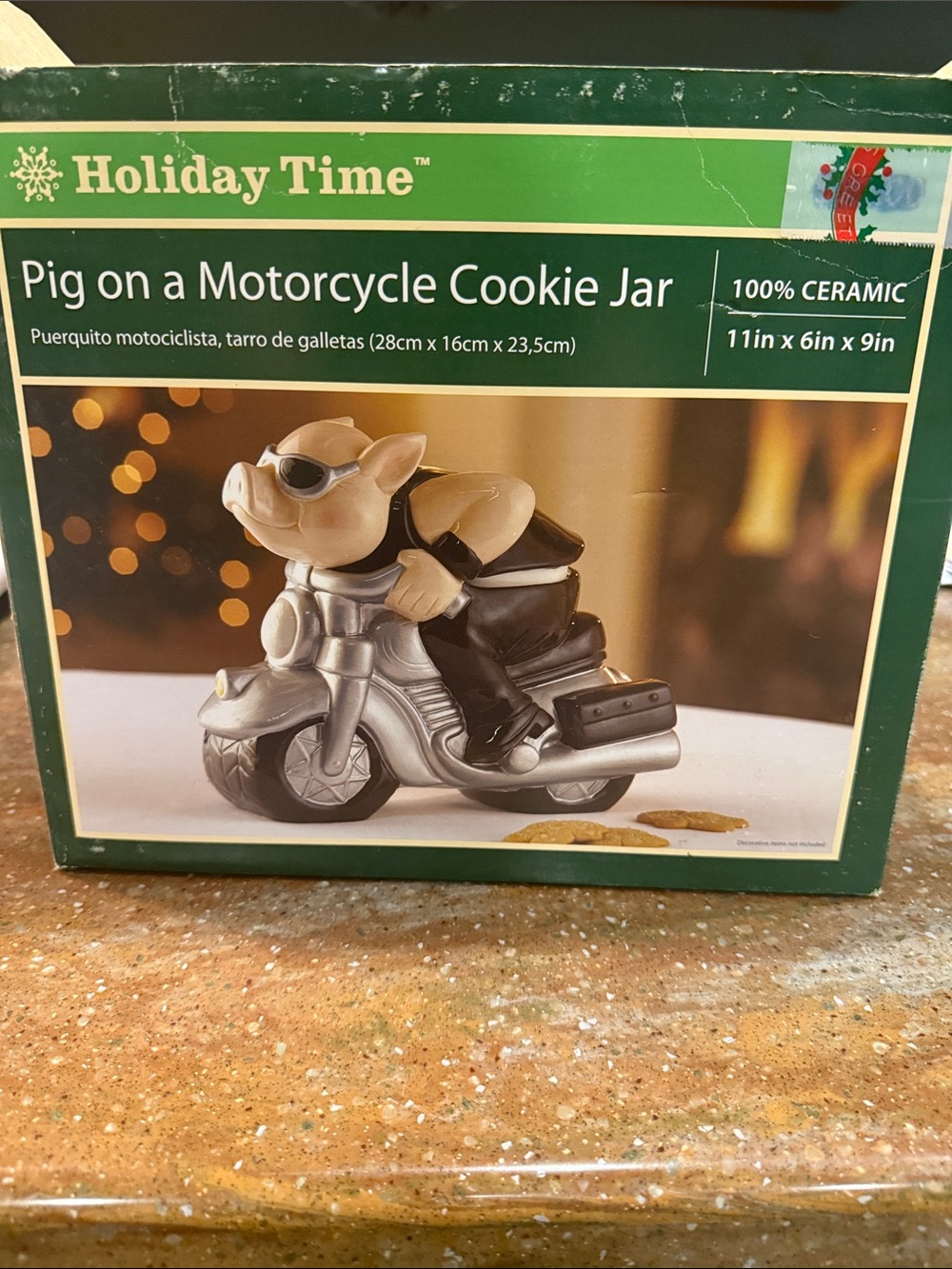Holiday Time Pig on a Motorcycle Cookie Jar - Silver & Black